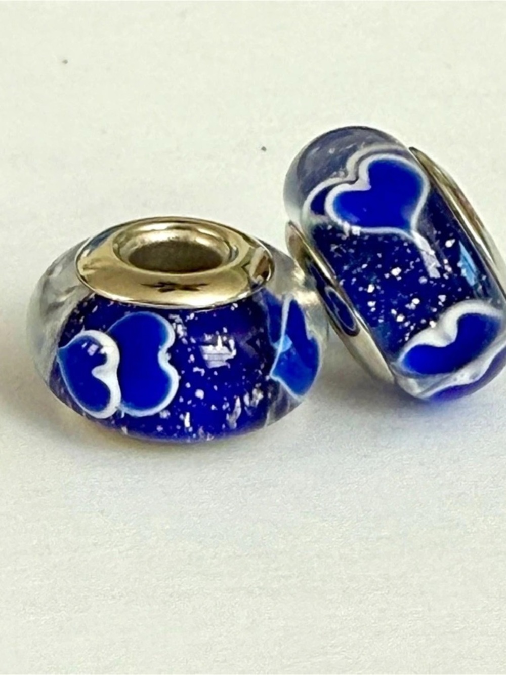 Sparkling Blue Hearts Murano Glass Charms set fit Pandora Bracelet